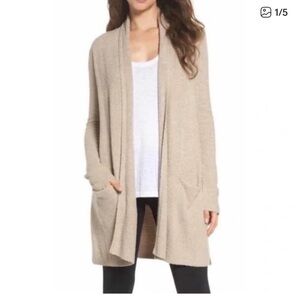 Barefoot Dreams CozyChic Lite Essential Cardigan in Tan, Size Large
